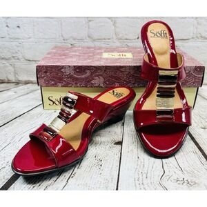 Sofft Anita Patent Leather Sandals Plum Red 8.5M Heels Dress Excellent